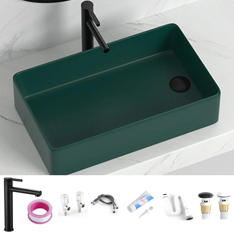 Contemporary Bathroom Sink Rectangular Porcelain Vessel Sink with Pop-Up Drain -Bathlova