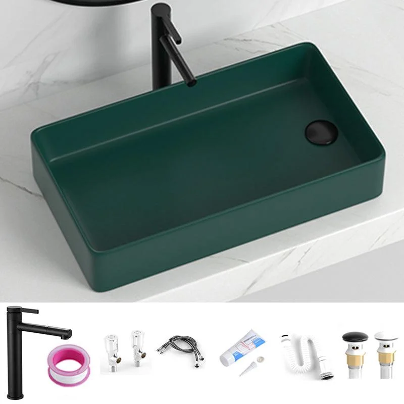 Contemporary Bathroom Sink Rectangular Porcelain Vessel Sink with Pop-Up Drain -Bathlova