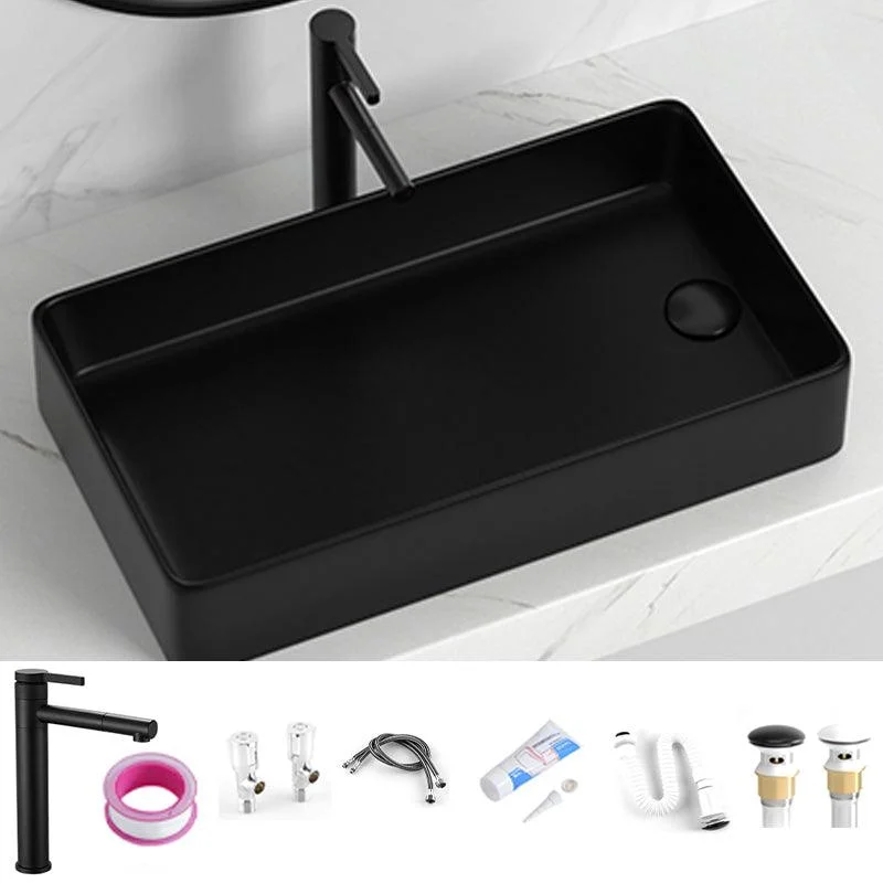 Contemporary Bathroom Sink Rectangular Porcelain Vessel Sink with Pop-Up Drain -Bathlova