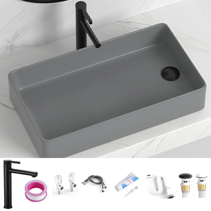 Contemporary Bathroom Sink Rectangular Porcelain Vessel Sink with Pop-Up Drain -Bathlova