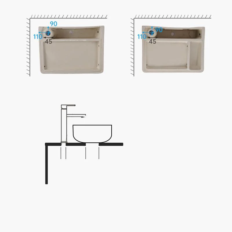 Contemporary Bathroom Sink Single Tap Hole Porcelain Rectangular Vessel Bathroom Sink -Bathlova