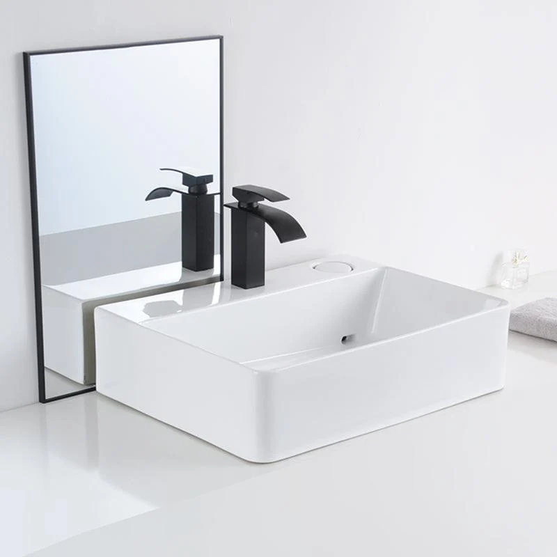 Contemporary Bathroom Sink Single Tap Hole Porcelain Rectangular Vessel Bathroom Sink -Bathlova