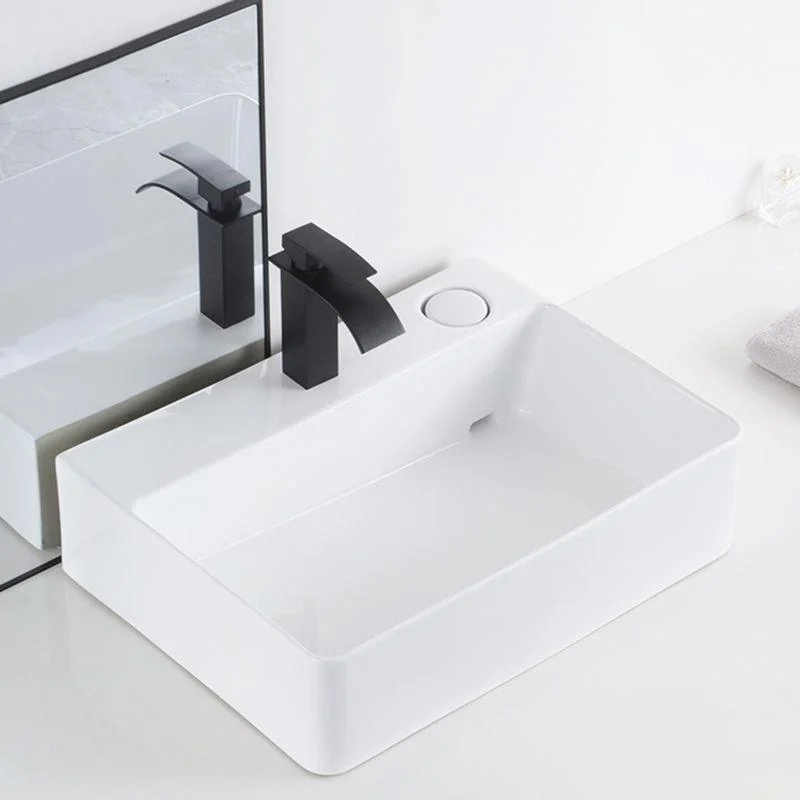 Contemporary Bathroom Sink Single Tap Hole Porcelain Rectangular Vessel Bathroom Sink -Bathlova