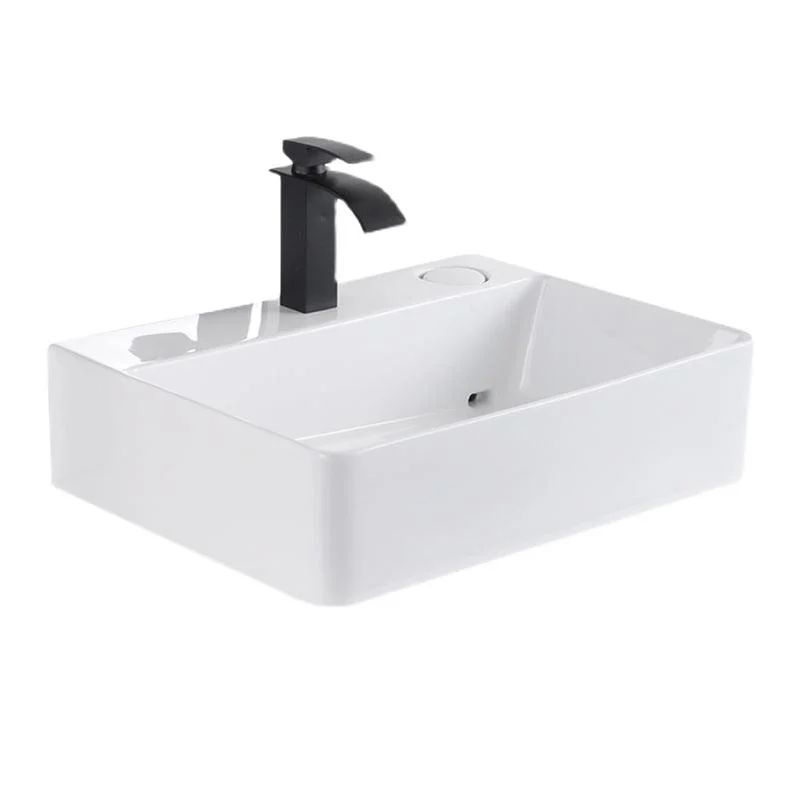 Contemporary Bathroom Sink Single Tap Hole Porcelain Rectangular Vessel Bathroom Sink -Bathlova