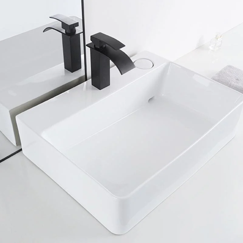 Contemporary Bathroom Sink Single Tap Hole Porcelain Rectangular Vessel Bathroom Sink -Bathlova