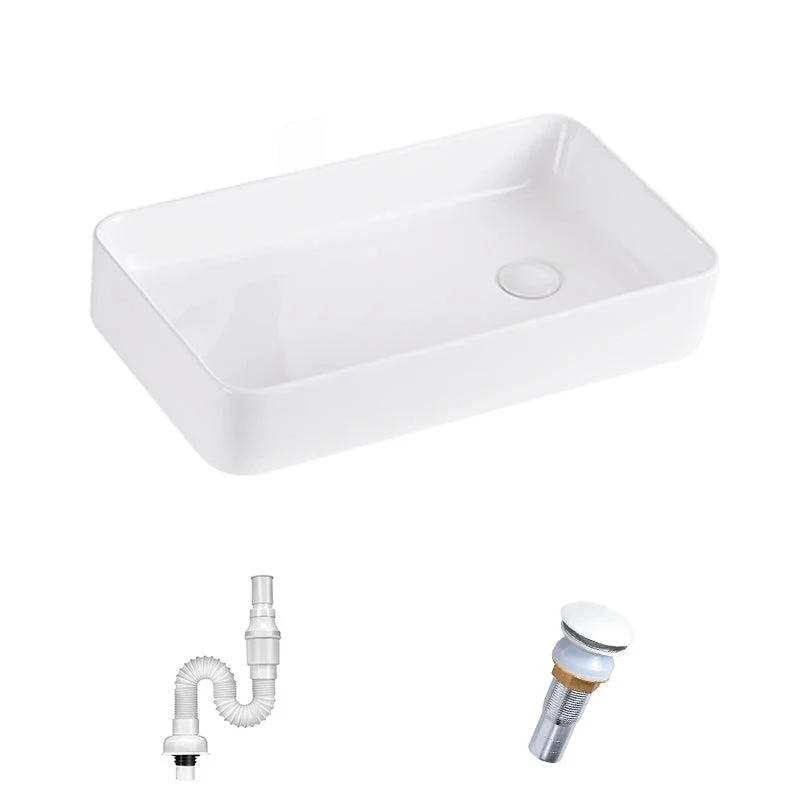 Contemporary Bathroom Sink Single Tap Hole Porcelain Rectangular Vessel Bathroom Sink -Bathlova