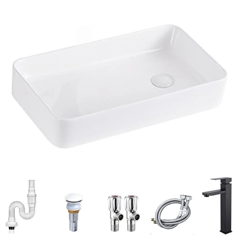 Contemporary Bathroom Sink Single Tap Hole Porcelain Rectangular Vessel Bathroom Sink -Bathlova