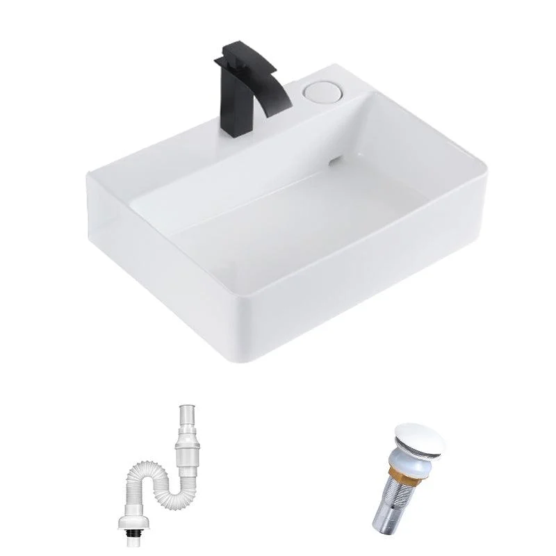 Contemporary Bathroom Sink Single Tap Hole Porcelain Rectangular Vessel Bathroom Sink -Bathlova