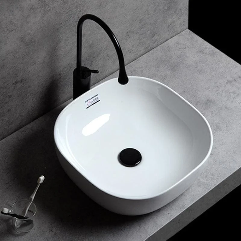 Contemporary Bathroom Sink Single Tap Hole Solid Color Rectangular Vessel Sink -Bathlova