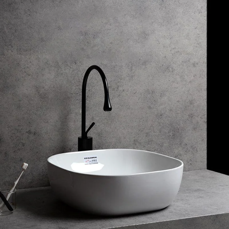 Contemporary Bathroom Sink Single Tap Hole Solid Color Rectangular Vessel Sink -Bathlova