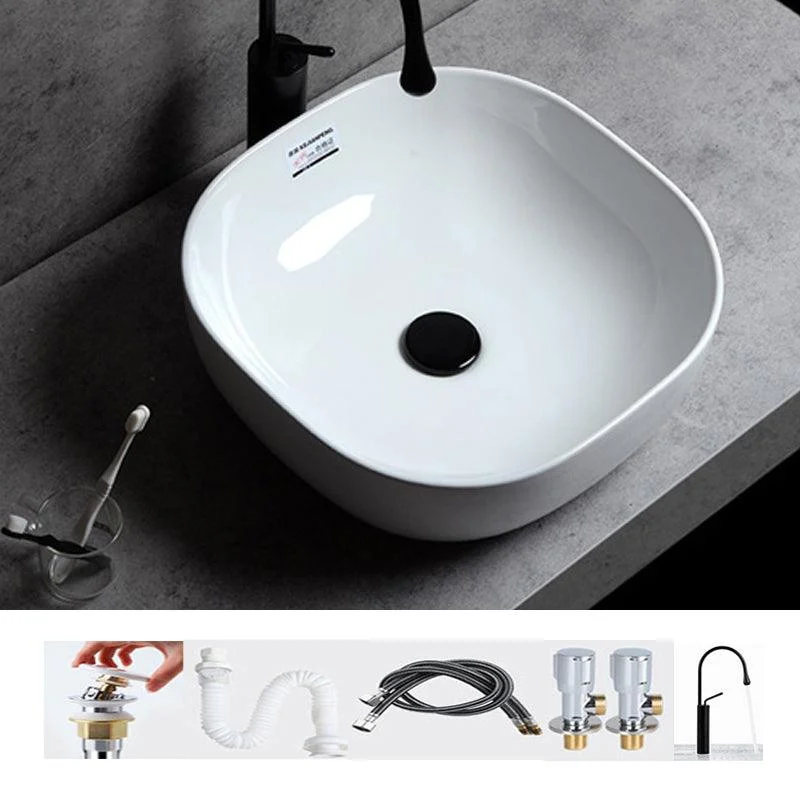 Contemporary Bathroom Sink Single Tap Hole Solid Color Rectangular Vessel Sink -Bathlova