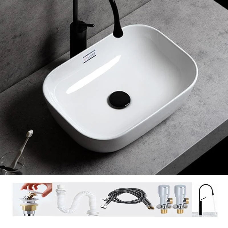 Contemporary Bathroom Sink Single Tap Hole Solid Color Rectangular Vessel Sink -Bathlova