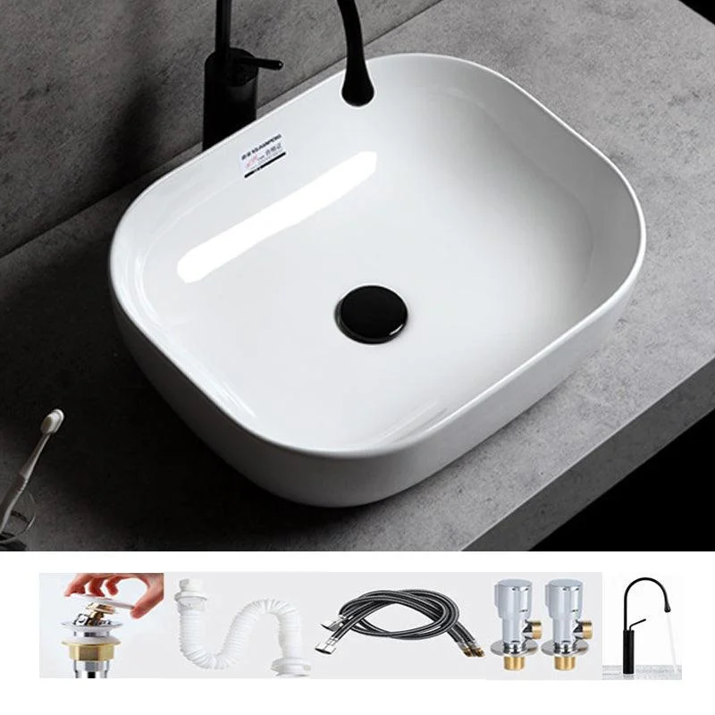 Contemporary Bathroom Sink Single Tap Hole Solid Color Rectangular Vessel Sink -Bathlova