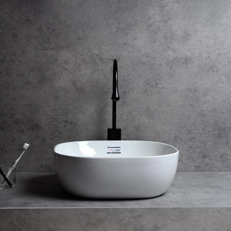 Contemporary Bathroom Sink Single Tap Hole Solid Color Rectangular Vessel Sink -Bathlova