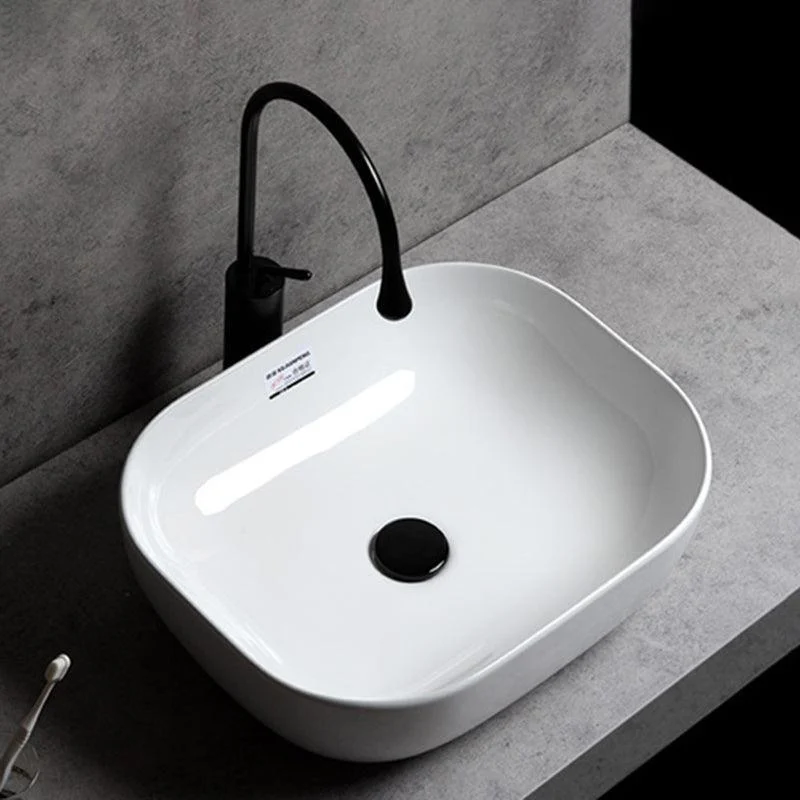 Contemporary Bathroom Sink Single Tap Hole Solid Color Rectangular Vessel Sink -Bathlova