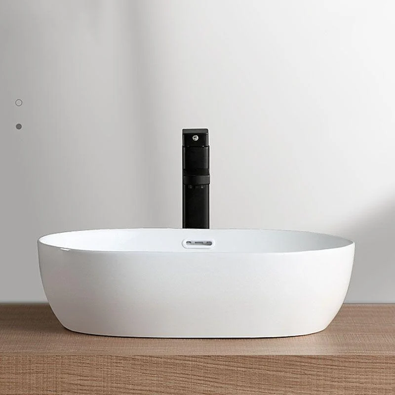 Contemporary Bathroom Sink Solid Color Vessel Bathroom Sink with Overflow -Bathlova