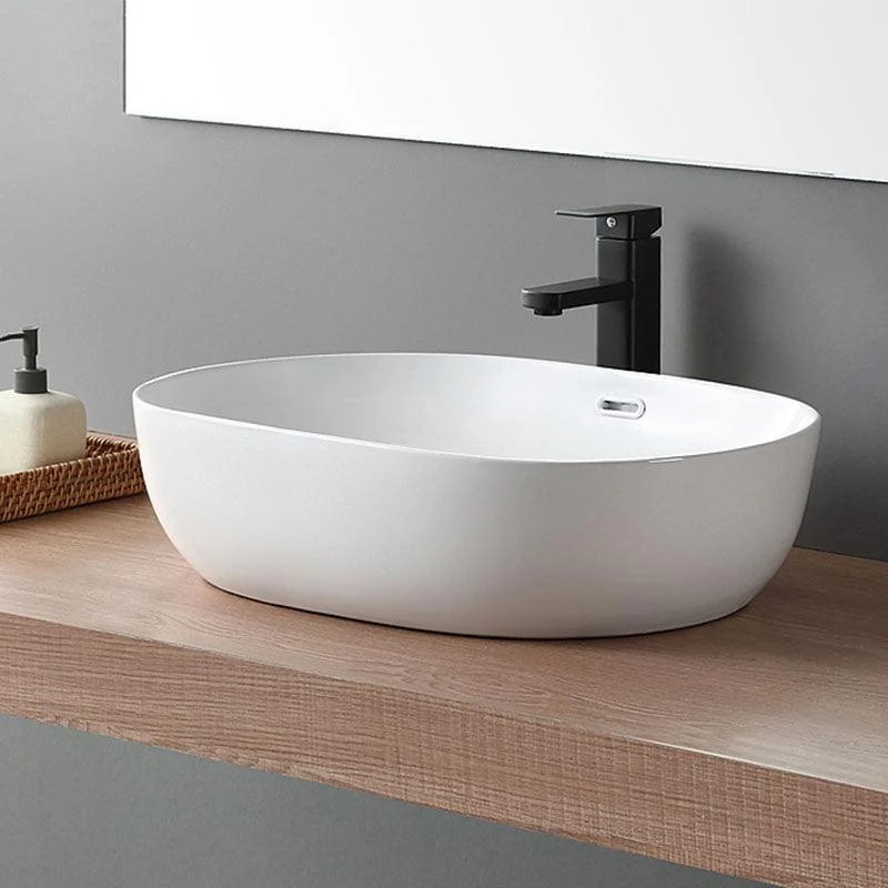 Contemporary Bathroom Sink Solid Color Vessel Bathroom Sink with Overflow -Bathlova