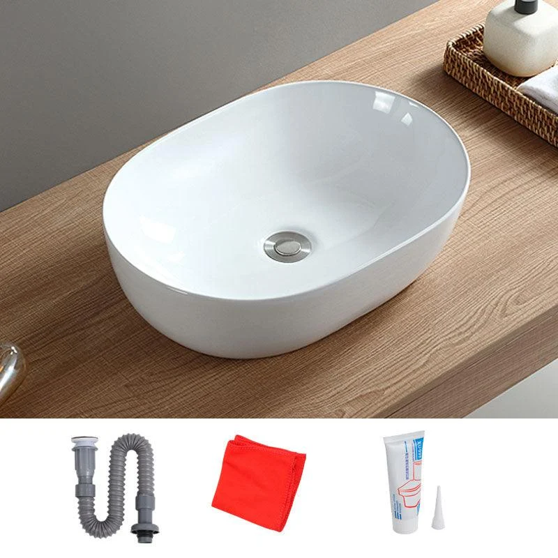 Contemporary Bathroom Sink Solid Color Vessel Bathroom Sink with Overflow -Bathlova