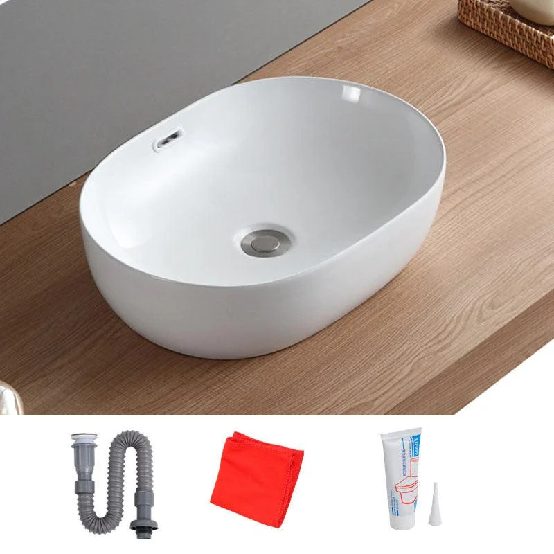 Contemporary Bathroom Sink Solid Color Vessel Bathroom Sink with Overflow -Bathlova