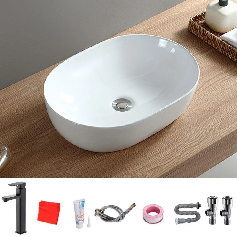 Contemporary Bathroom Sink Solid Color Vessel Bathroom Sink with Overflow -Bathlova