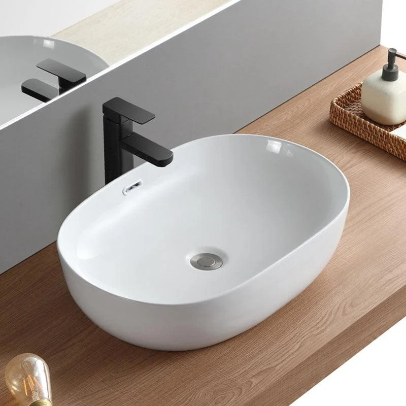 Contemporary Bathroom Sink Solid Color Vessel Bathroom Sink with Overflow -Bathlova