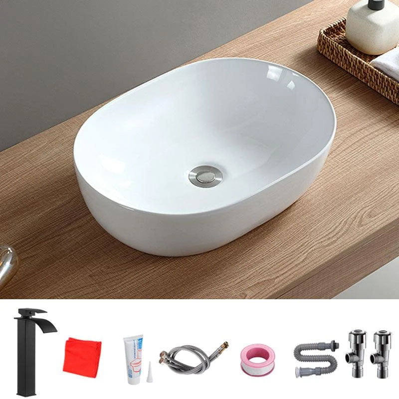 Contemporary Bathroom Sink Solid Color Vessel Bathroom Sink with Overflow -Bathlova