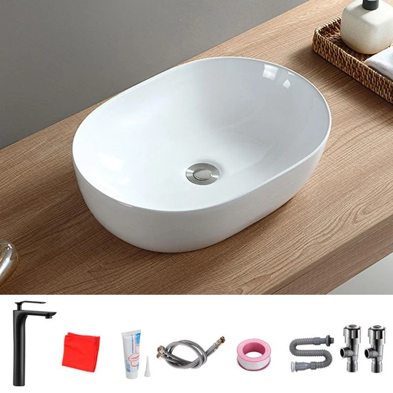 Contemporary Bathroom Sink Solid Color Vessel Bathroom Sink with Overflow -Bathlova