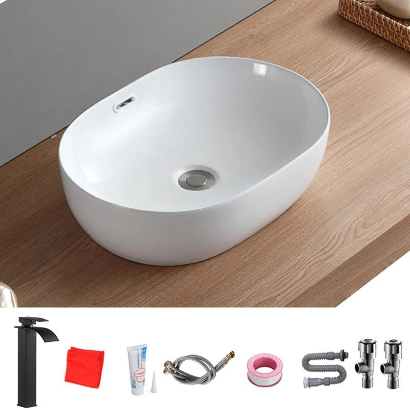 Contemporary Bathroom Sink Solid Color Vessel Bathroom Sink with Overflow -Bathlova