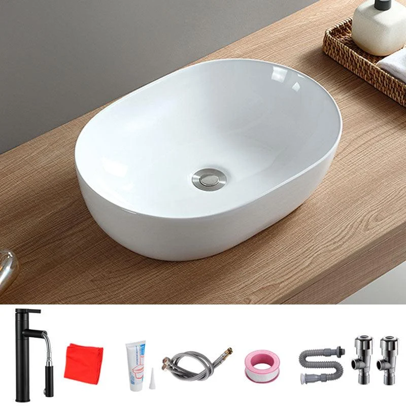 Contemporary Bathroom Sink Solid Color Vessel Bathroom Sink with Overflow -Bathlova