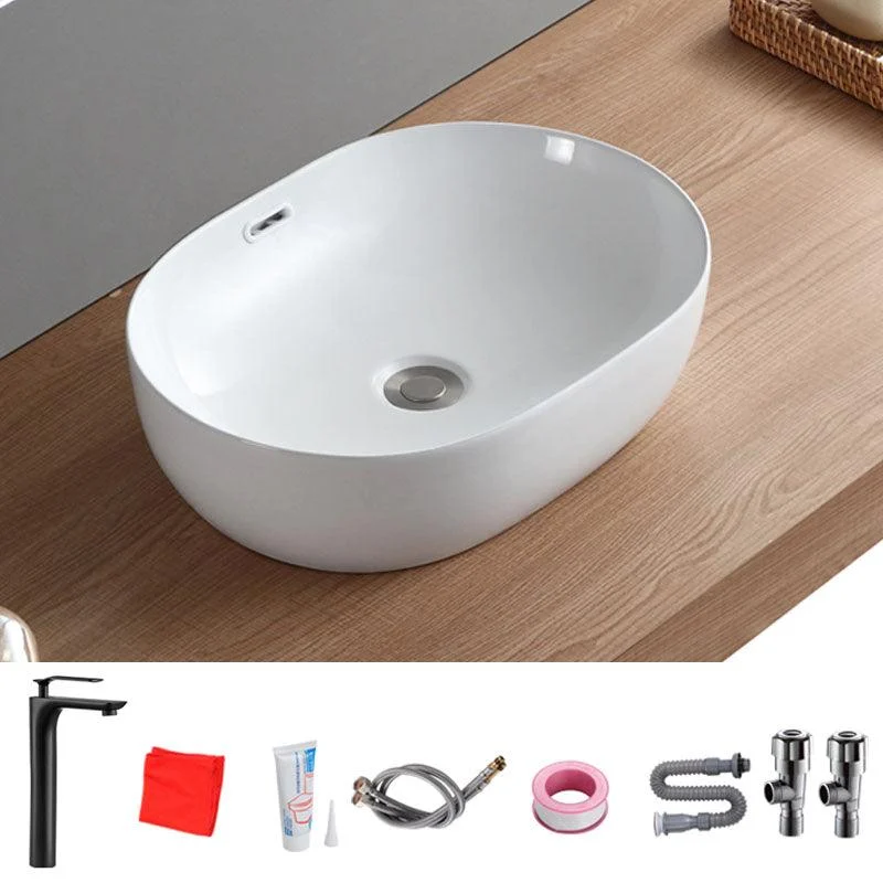 Contemporary Bathroom Sink Solid Color Vessel Bathroom Sink with Overflow -Bathlova