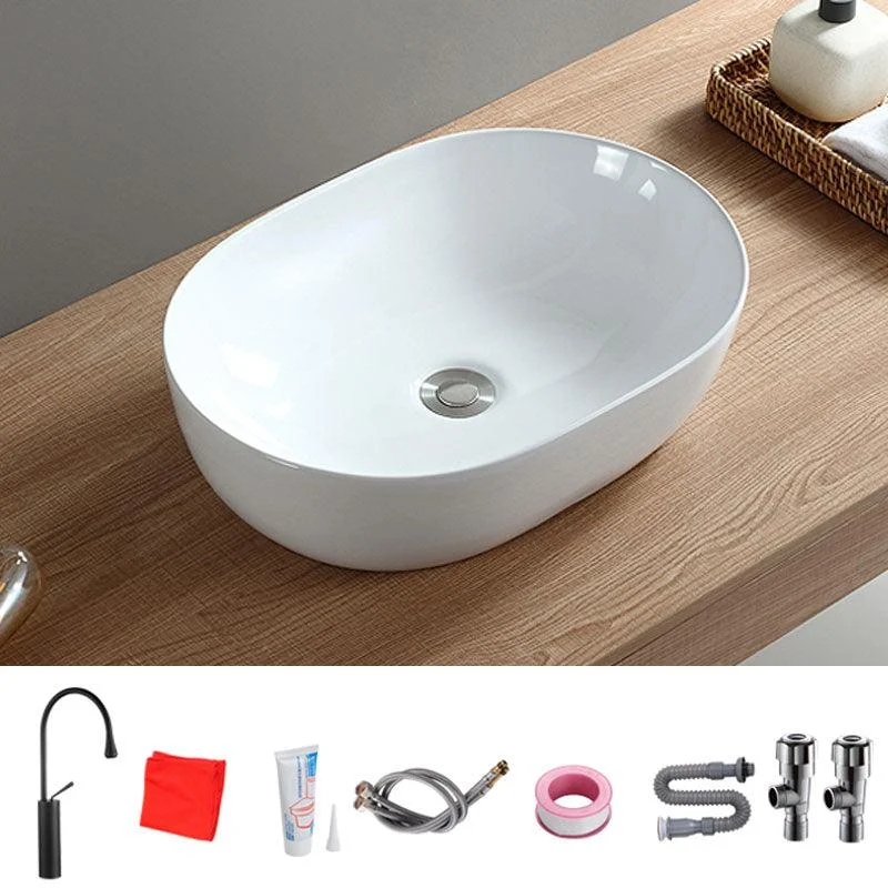 Contemporary Bathroom Sink Solid Color Vessel Bathroom Sink with Overflow -Bathlova