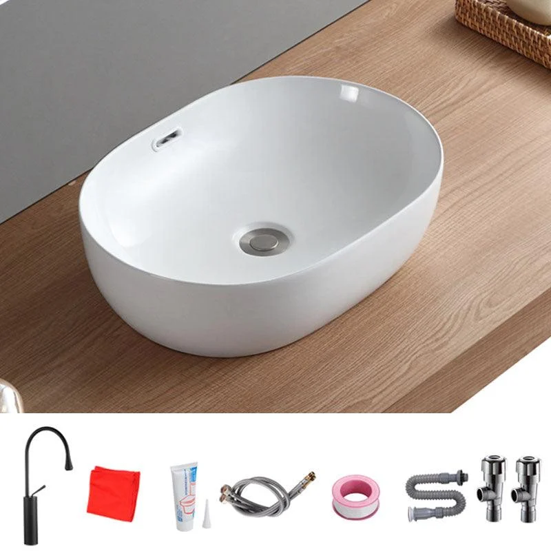 Contemporary Bathroom Sink Solid Color Vessel Bathroom Sink with Overflow -Bathlova