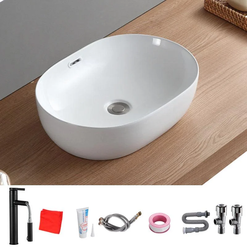 Contemporary Bathroom Sink Solid Color Vessel Bathroom Sink with Overflow -Bathlova