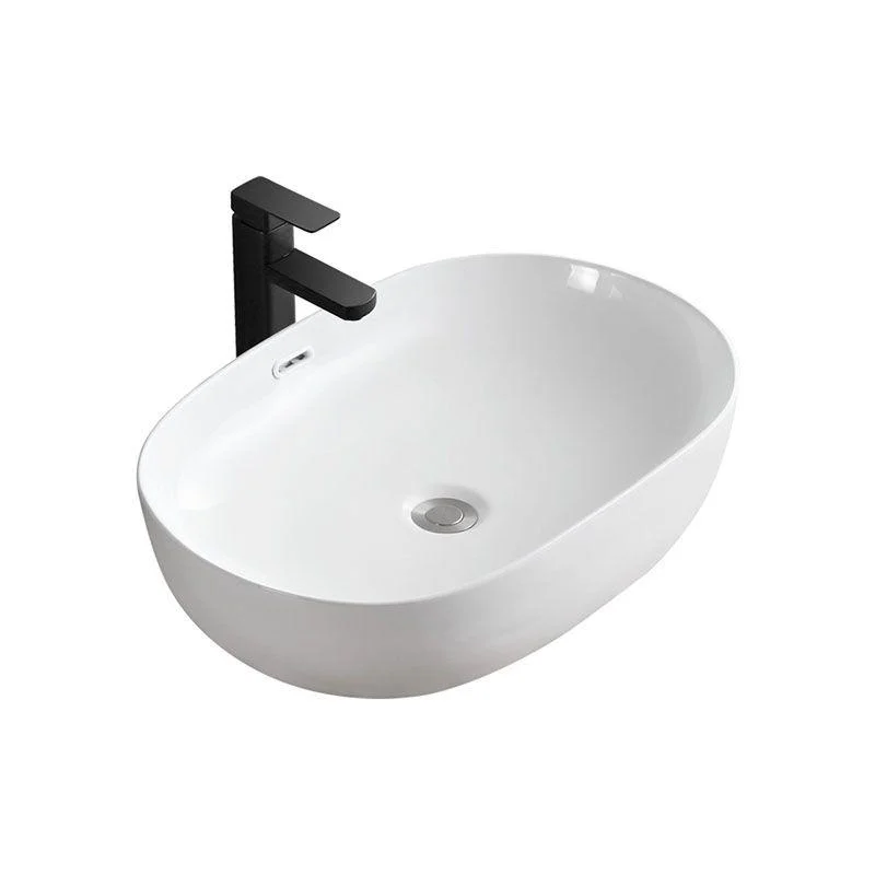 Contemporary Bathroom Sink Solid Color Vessel Bathroom Sink with Overflow -Bathlova