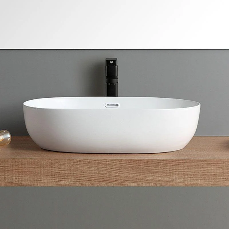 Contemporary Bathroom Sink Solid Color Vessel Bathroom Sink with Overflow -Bathlova