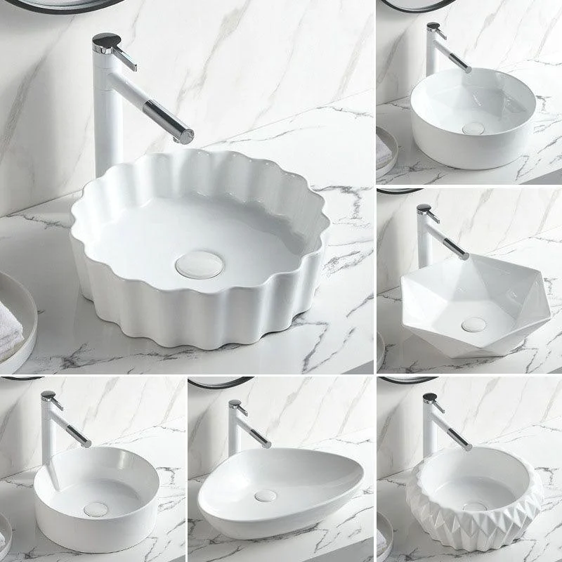 Contemporary Bathroom Sink White Porcelain Vessel Lavatory Sink Only -Bathlova