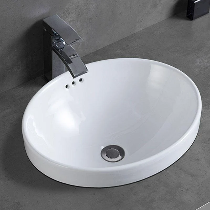 Contemporary Bathroom Sink with Overflow Porcelain Round Vessel Bathroom Sink Only -Bathlova