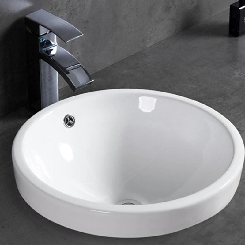 Contemporary Bathroom Sink with Overflow Porcelain Round Vessel Bathroom Sink Only -Bathlova