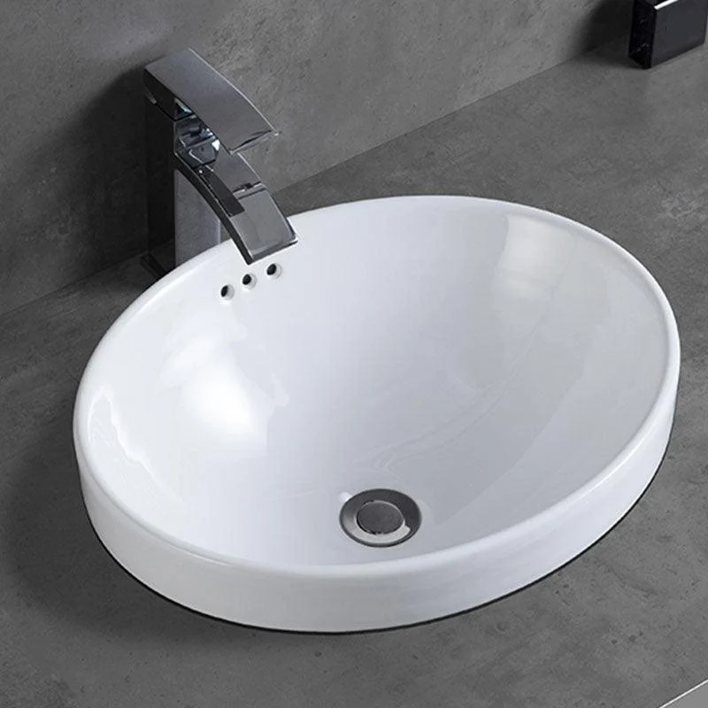 Contemporary Bathroom Sink with Overflow Porcelain Round Vessel Bathroom Sink Only -Bathlova