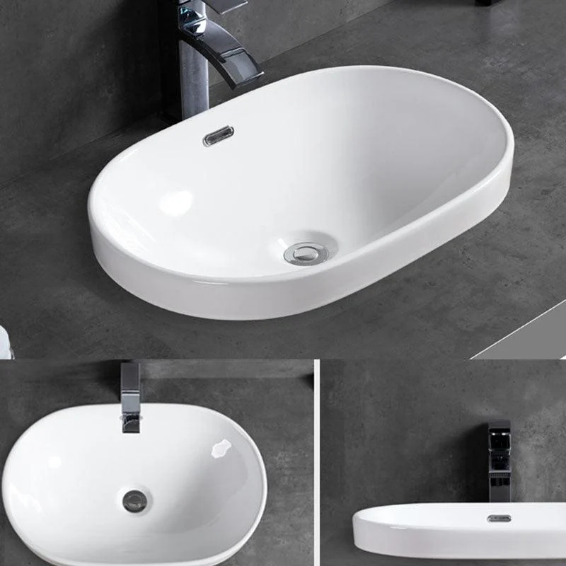 Contemporary Bathroom Sink with Overflow Porcelain Round Vessel Bathroom Sink Only -Bathlova