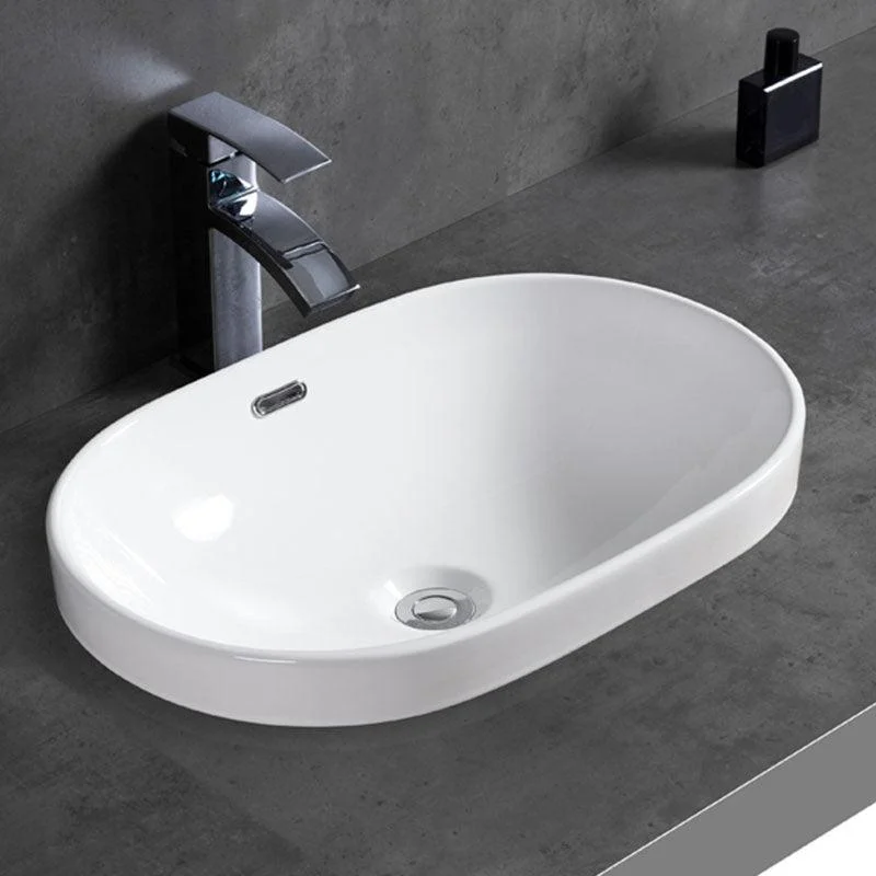 Contemporary Bathroom Sink with Overflow Porcelain Round Vessel Bathroom Sink Only -Bathlova