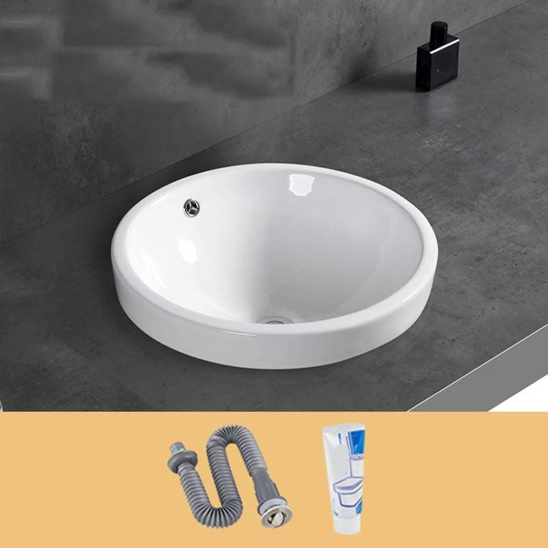 Contemporary Bathroom Sink with Overflow Porcelain Round Vessel Bathroom Sink Only -Bathlova