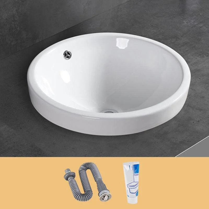 Contemporary Bathroom Sink with Overflow Porcelain Round Vessel Bathroom Sink Only -Bathlova