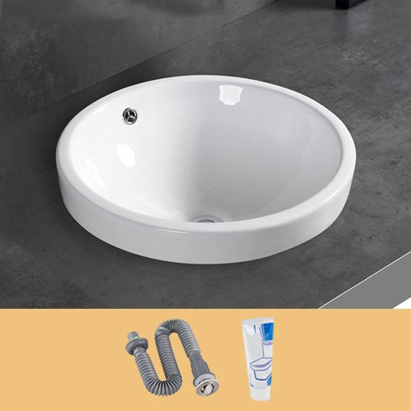 Contemporary Bathroom Sink with Overflow Porcelain Round Vessel Bathroom Sink Only -Bathlova