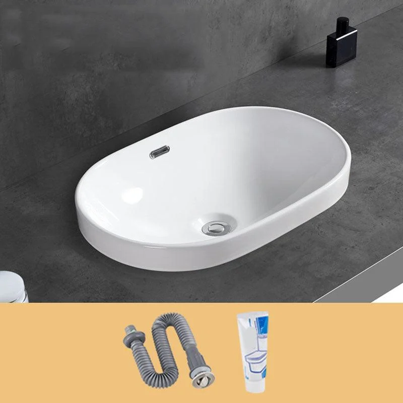 Contemporary Bathroom Sink with Overflow Porcelain Round Vessel Bathroom Sink Only -Bathlova