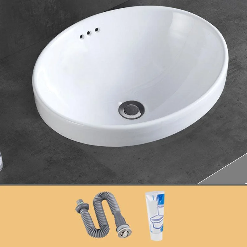 Contemporary Bathroom Sink with Overflow Porcelain Round Vessel Bathroom Sink Only -Bathlova