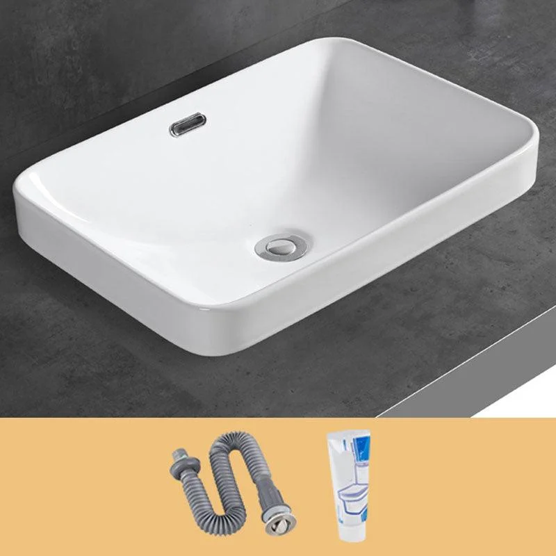 Contemporary Bathroom Sink with Overflow Porcelain Round Vessel Bathroom Sink Only -Bathlova