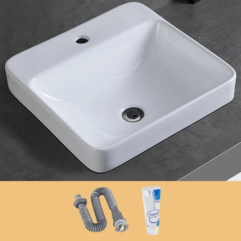 Contemporary Bathroom Sink with Overflow Porcelain Round Vessel Bathroom Sink Only -Bathlova