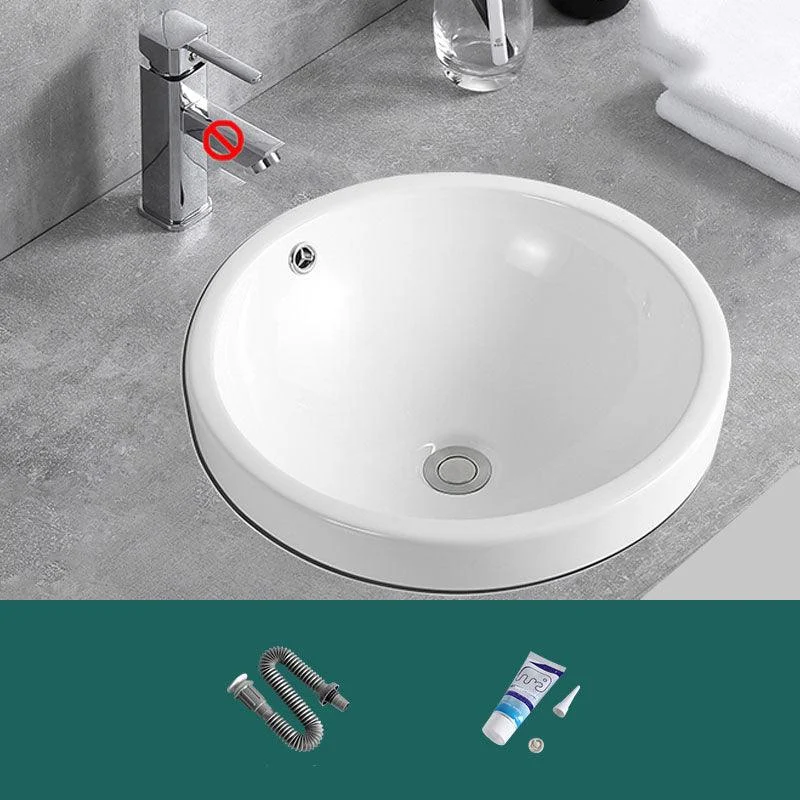 Contemporary Bathroom Sink with Overflow Porcelain Round Vessel Lavatory Sink -Bathlova