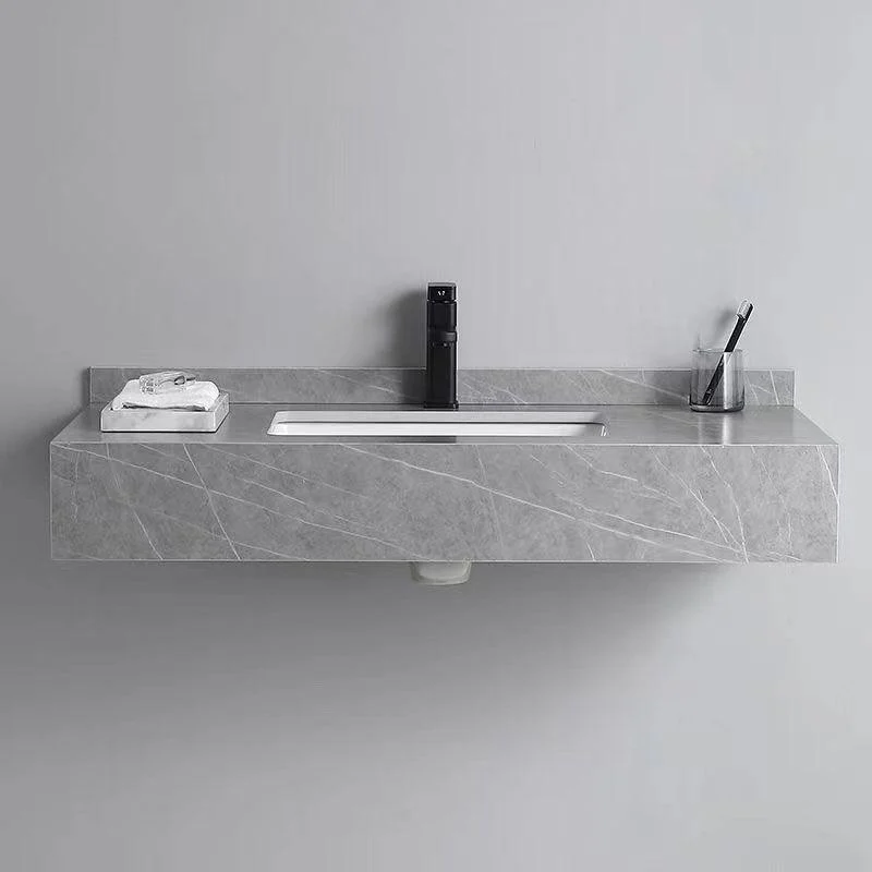 Contemporary Bathroom Sink with Pop-Up Drain Grey Rectangular Wall Mount Bathroom Sink -Bathlova